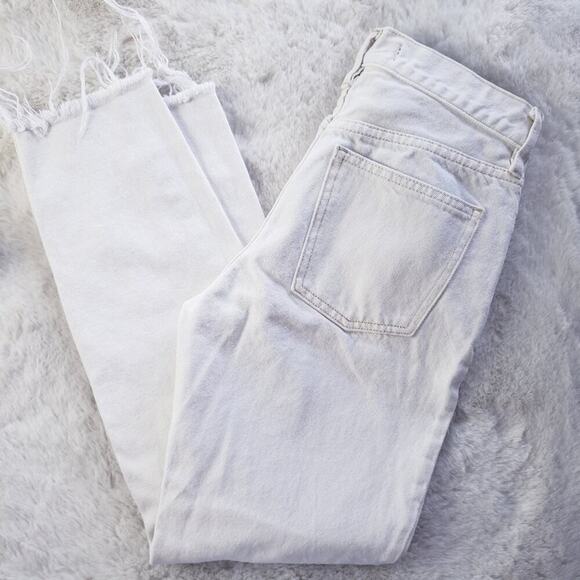 NEW Free People White Blossom Rigid High Waisted Frayed Hem Ankle Jean - Picture 4 of 12